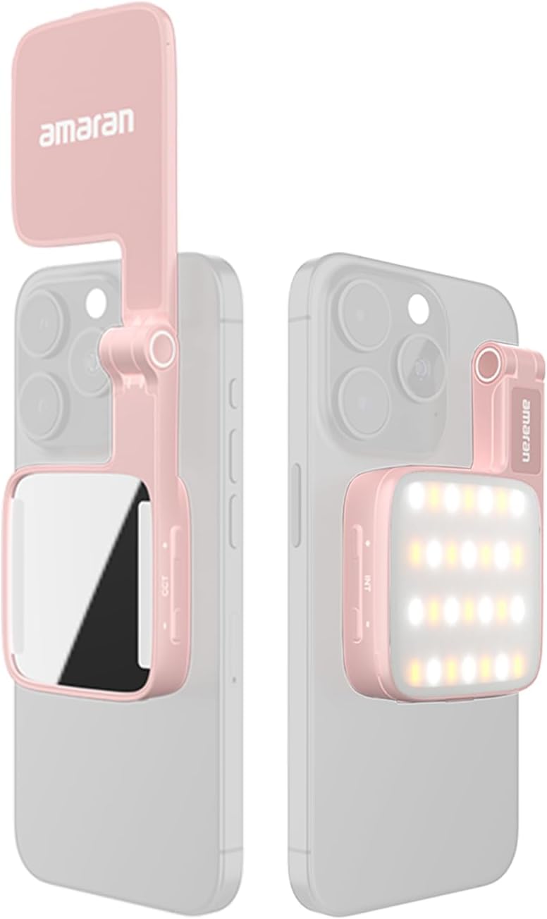 AMARAN Go Magnetic Phone Selfie Light,Rechargeable Portable Built-in Mirror LED Phone Light for Selfie,Makeup,Video Conference,TikTok (Pink) - Image 1